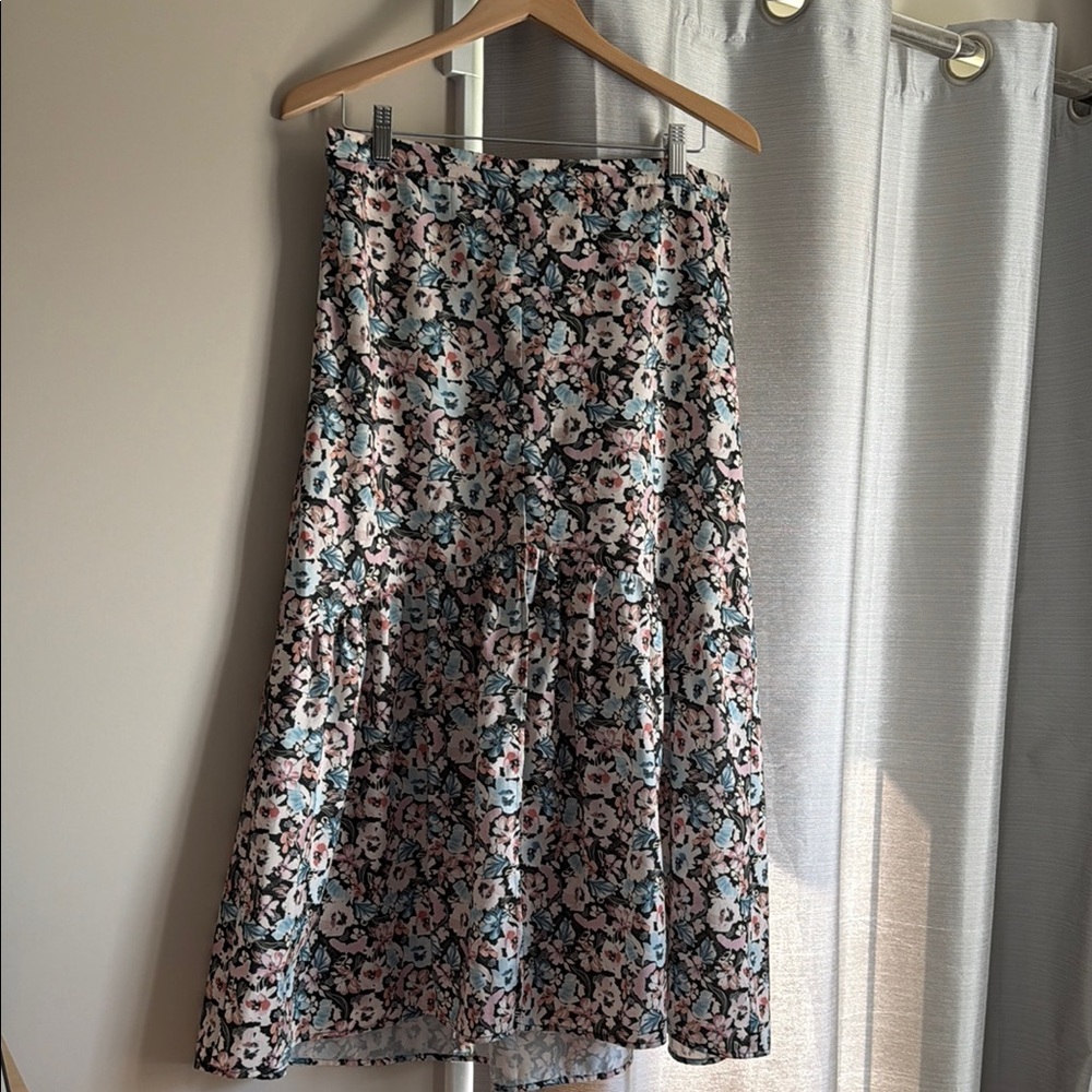 saltwater LUXE Pink and Blue Floral A-Line Midi Skirt